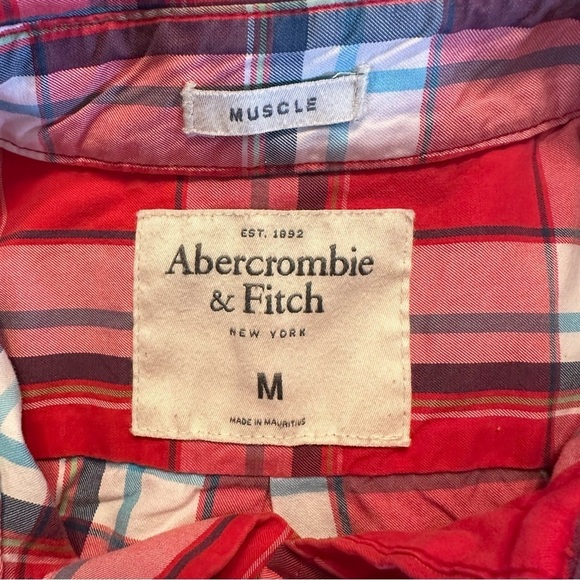 Abercrombie & Fitch Men Casual muscle Shirt Red Check Cotton size M(o) - Picture 5 of 13